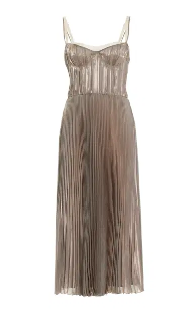 Prada Bra-Detailed Pleated Voile Midi Dress | Thumbnail 1