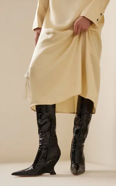 Bottega Veneta Punta Gloss Croc Leather Boots | Thumbnail 4 Bottega Veneta Punta Gloss Croc Leather Boots | Thumbnail 4