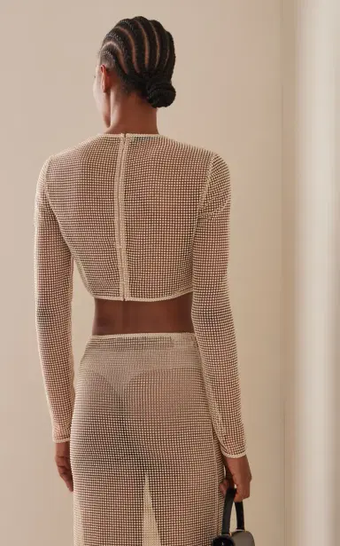 Prada Pearl-Embroidered Mesh Cropped Top | Thumbnail 4 Prada Pearl-Embroidered Mesh Cropped Top | Thumbnail 4
