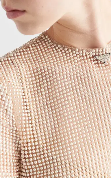 Prada Pearl-Embroidered Mesh Cropped Top | Thumbnail 5 Prada Pearl-Embroidered Mesh Cropped Top | Thumbnail 5