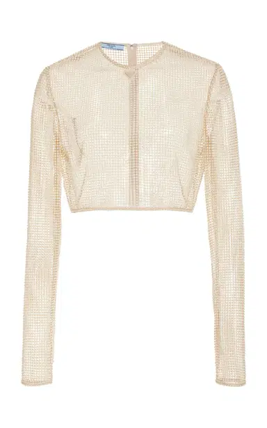 Prada Pearl-Embroidered Mesh Cropped Top | Thumbnail 1 Prada Pearl-Embroidered Mesh Cropped Top | Thumbnail 1