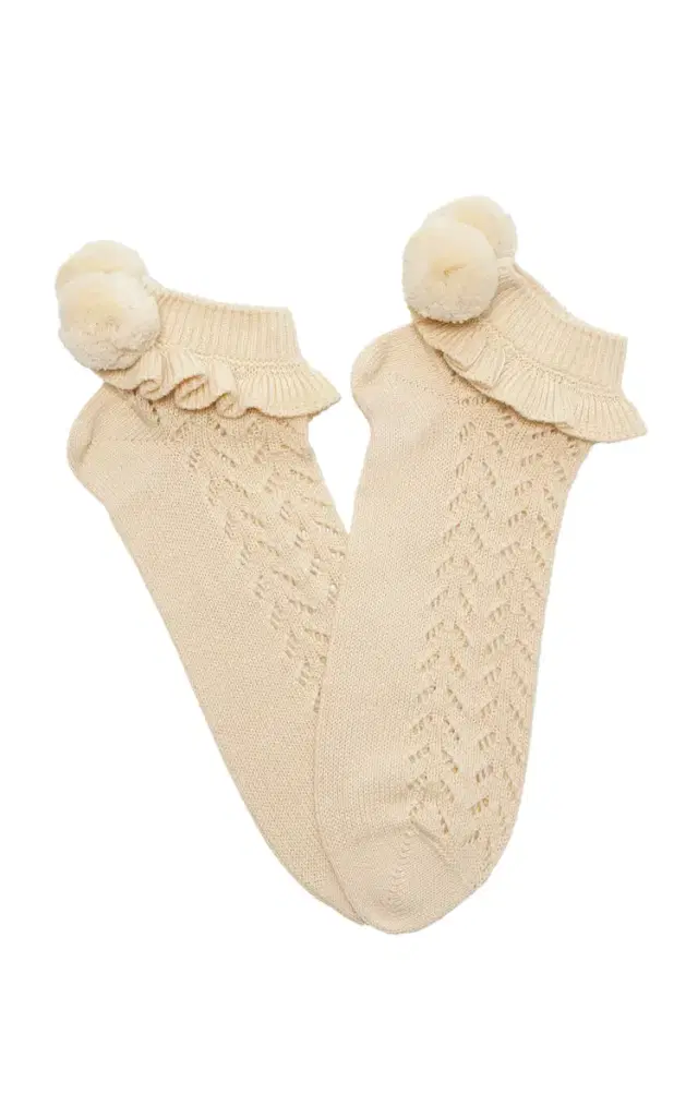 Valentino Garavani Pom-Pom Ruffled Cotton Ankle Socks