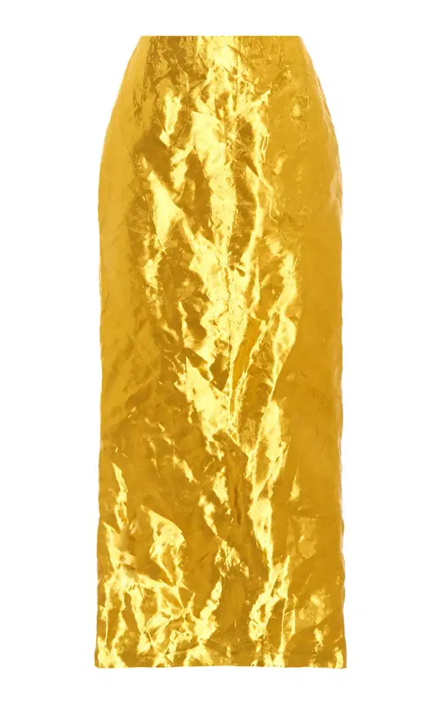 Manuela Foiled Silk Midi Skirt - Gold