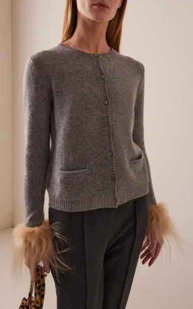 Prada Shearling-Trimmed Wool Cardigan | Thumbnail 3