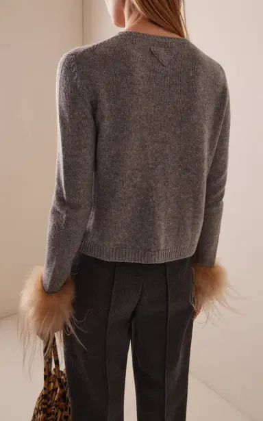 Prada Shearling-Trimmed Wool Cardigan | Thumbnail 4