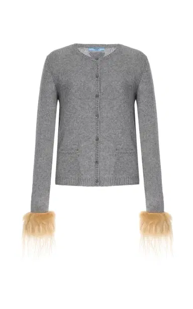 Prada Shearling-Trimmed Wool Cardigan | Thumbnail 1