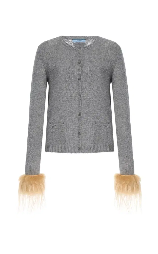 Prada Shearling-Trimmed Wool Cardigan