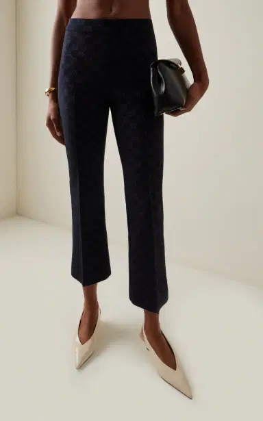 HIGH SPORT Exclusive Kick Checked Stretch-Cotton Knit Cropped Flared Pants | Thumbnail 4