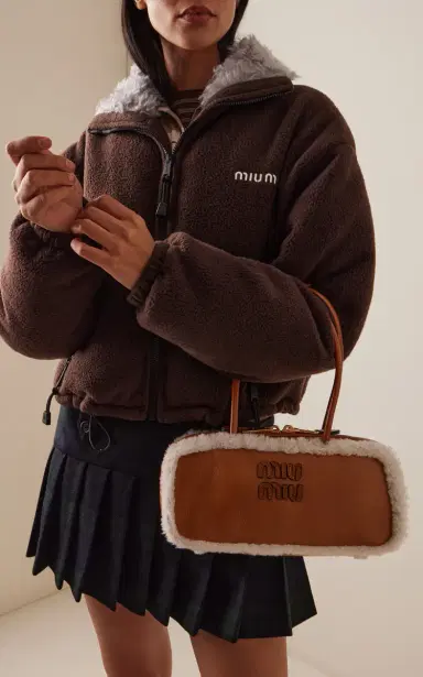 Miu Miu Arcadie Shearling-Trimmed Nubuck Bag | Thumbnail 2