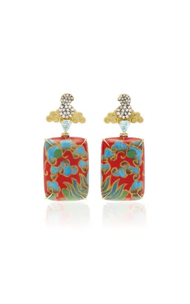 Silvia Furmanovich Marquetry Earrings With Diamond Blue Topaz And Blue Cloud Pattern | Thumbnail 1