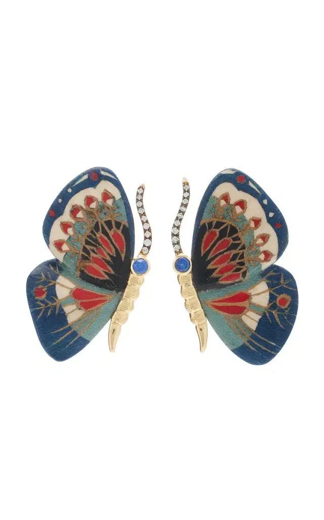 Marquetry Butterfly Diamond & Blue Sapphire Earrings - Blue - OS - Moda Operandi Marquetry Butterfly Diamond & Blue Sapphire Earrings - Blue - OS - Moda Operandi