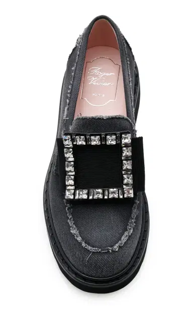 Roger Vivier Viv Rangers Crystal-Embellished Denim Loafers | Thumbnail 3 Roger Vivier Viv Rangers Crystal-Embellished Denim Loafers | Thumbnail 3
