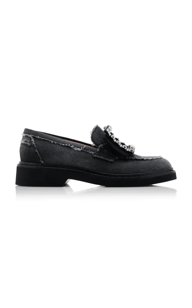Roger Vivier Viv Rangers Crystal-Embellished Denim Loafers