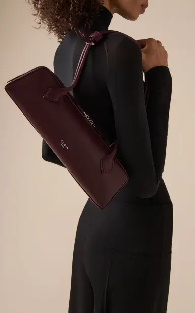 ALAÏA Le Teckel Medium Leather Shoulder Bag - Burgundy - OS | Thumbnail 2 ALAÏA Le Teckel Medium Leather Shoulder Bag - Burgundy - OS | Thumbnail 2