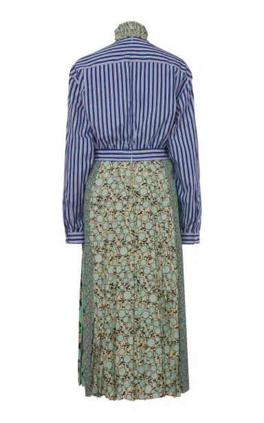 Prada Patchwork Smocked Crepe Midi Dress | Thumbnail 4