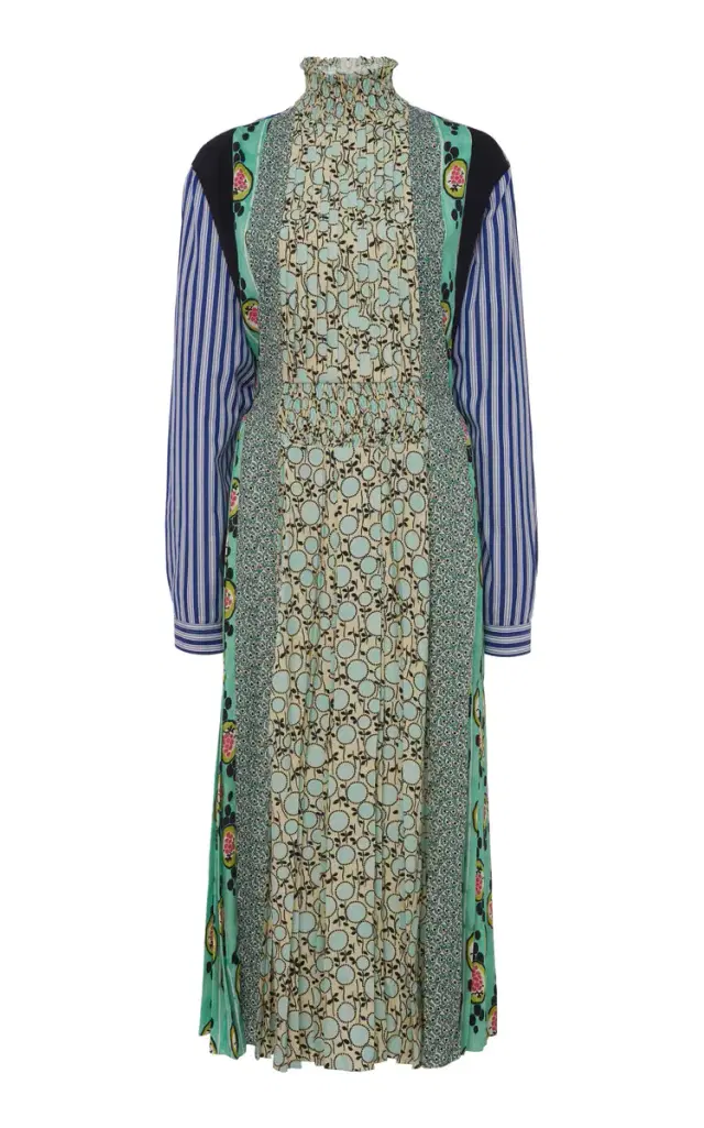 Prada Patchwork Smocked Crepe Midi Dress