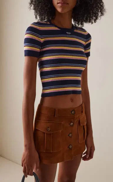 Prada Striped Ribbed-Cotton T-Shirt | Thumbnail 3