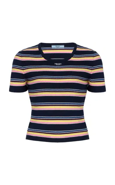 Prada Striped Ribbed-Cotton T-Shirt | Thumbnail 1