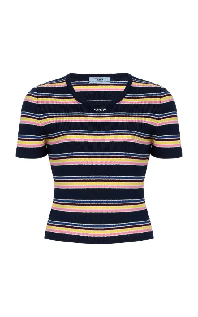 Striped Ribbed-Cotton T-Shirt