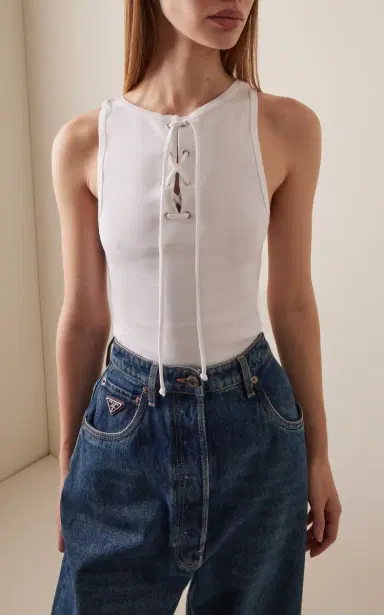 Prada Lace-Up Cotton-Jersey Tank Top | Thumbnail 3 Prada Lace-Up Cotton-Jersey Tank Top | Thumbnail 3