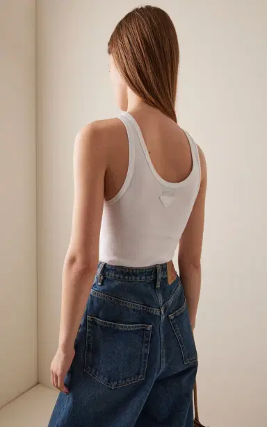 Prada Lace-Up Cotton-Jersey Tank Top | Thumbnail 4 Prada Lace-Up Cotton-Jersey Tank Top | Thumbnail 4