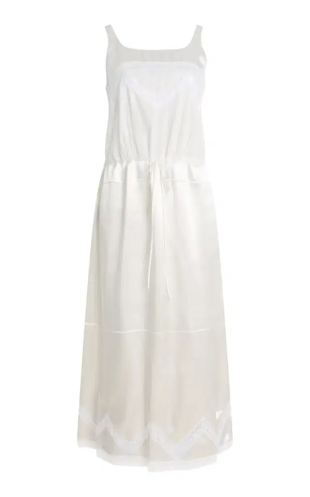 Lace-Detailed Satin Midi Batiste Dress