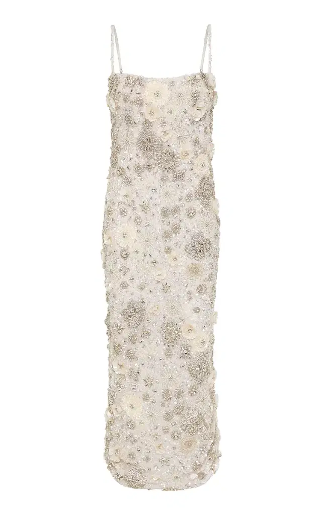 Francesca Floral Crystal-Embellished Tulle Midi Dress