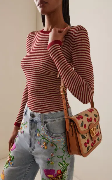 Valentino Garavani Cherry-Detailed Raffia-Leather Shoulder Bag | Thumbnail 2 Valentino Garavani Cherry-Detailed Raffia-Leather Shoulder Bag | Thumbnail 2