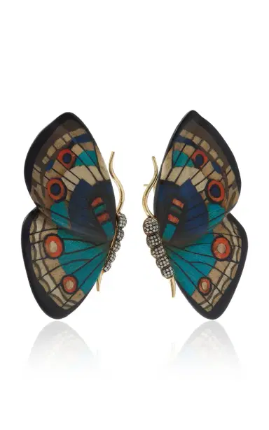 Silvia Furmanovich Blue Tone Butterfly Marquetry Earrings With Diamonds | Thumbnail 3