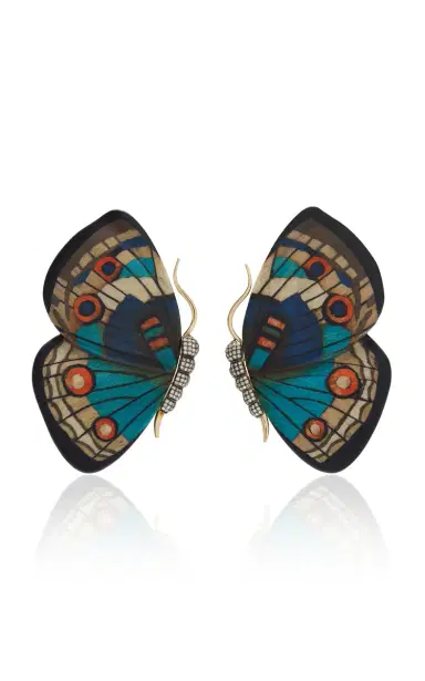 Silvia Furmanovich Blue Tone Butterfly Marquetry Earrings With Diamonds | Thumbnail 4