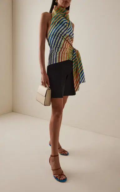 Christopher John Rogers Crayon-Striped Cotton-Poplin Sarong Top | Thumbnail 3