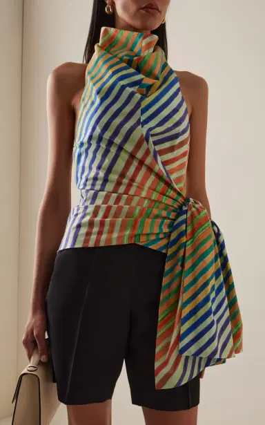 Christopher John Rogers Crayon-Striped Cotton-Poplin Sarong Top | Thumbnail 4