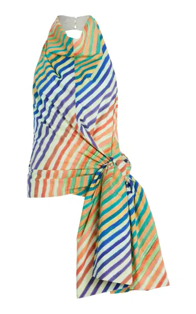 Christopher John Rogers Crayon-Striped Cotton-Poplin Sarong Top | Thumbnail 1