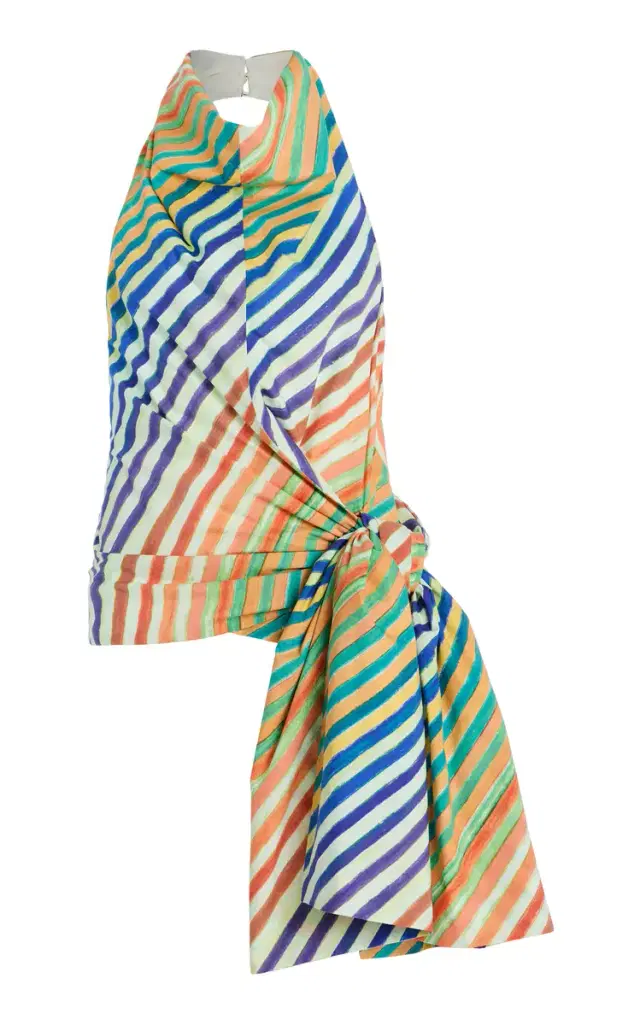 Crayon-Striped Cotton-Poplin Sarong Top