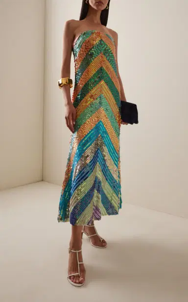 Christopher John Rogers Strapless Hand-Embellished Midi Dress | Thumbnail 2 Christopher John Rogers Strapless Hand-Embellished Midi Dress | Thumbnail 2