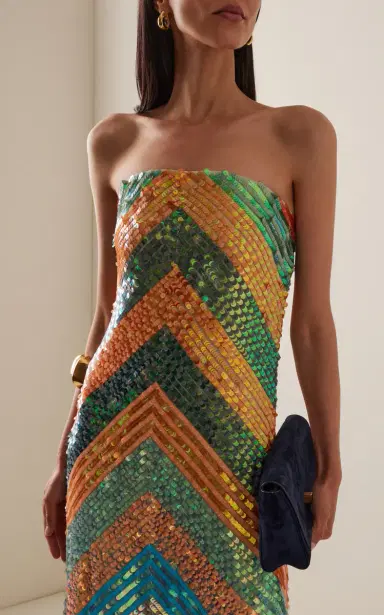 Christopher John Rogers Strapless Hand-Embellished Midi Dress | Thumbnail 3 Christopher John Rogers Strapless Hand-Embellished Midi Dress | Thumbnail 3