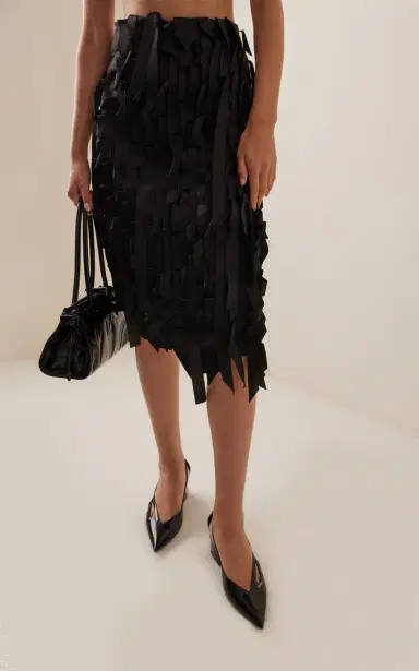 Prada Ribbon-Embroidered Sablé Midi Skirt | Thumbnail 3 Prada Ribbon-Embroidered Sablé Midi Skirt | Thumbnail 3