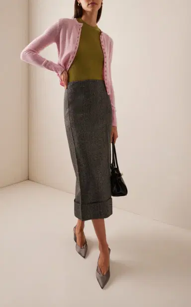 Prada Wool Mouliné Midi Skirt | Thumbnail 2 Prada Wool Mouliné Midi Skirt | Thumbnail 2