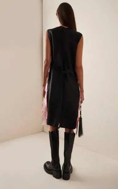 Prada Ribbon-Embroidered Satin Midi Dress | Thumbnail 4