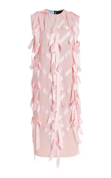 Prada Ribbon-Embroidered Satin Midi Dress | Thumbnail 1