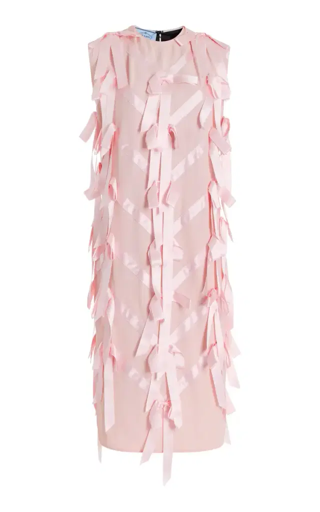 Ribbon-Embroidered Satin Midi Dress