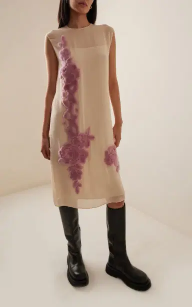 Prada Embroidered Georgette Midi Dress | Thumbnail 3