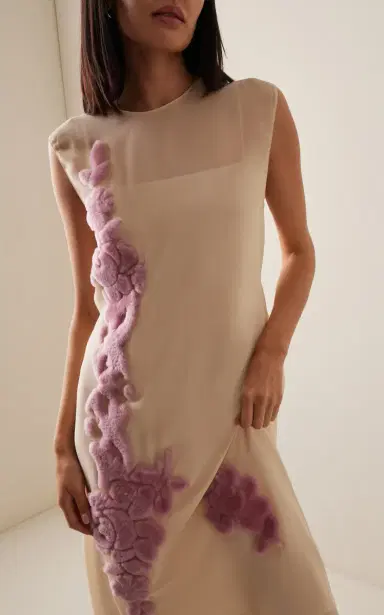 Prada Embroidered Georgette Midi Dress | Thumbnail 4