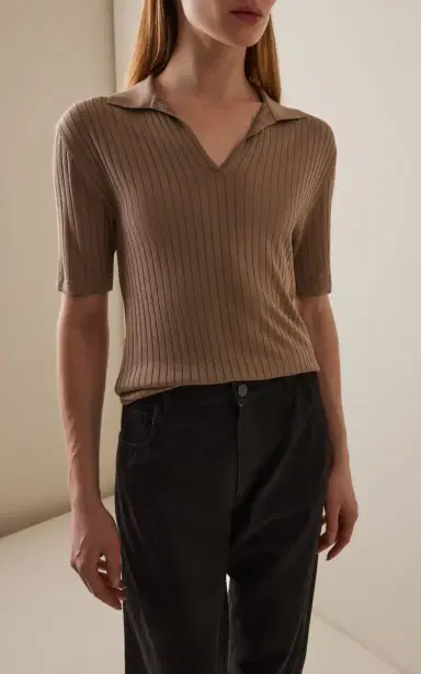 The Row Kaiomi Ribbed-Knit Polo Top | Thumbnail 2
