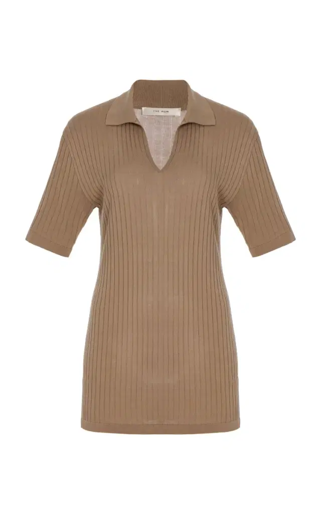 The Row Kaiomi Ribbed-Knit Polo Top