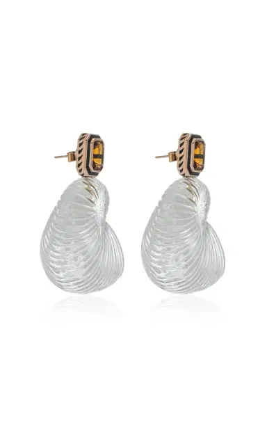DEZSO BY SARA BELTRÁN Classic Carved Crystal Nautilus Earrings With Emerald Cut Citrine Earrings | Thumbnail 4 DEZSO BY SARA BELTRÁN Classic Carved Crystal Nautilus Earrings With Emerald Cut Citrine Earrings | Thumbnail 4