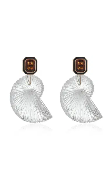 DEZSO BY SARA BELTRÁN Classic Carved Crystal Nautilus Earrings With Emerald Cut Citrine Earrings | Thumbnail 1 DEZSO BY SARA BELTRÁN Classic Carved Crystal Nautilus Earrings With Emerald Cut Citrine Earrings | Thumbnail 1