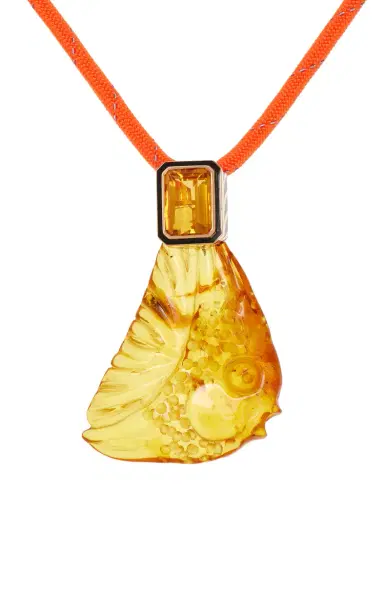 DEZSO BY SARA BELTRÁN Grande Carved Amber Fish Pendant With Citirine | Thumbnail 3