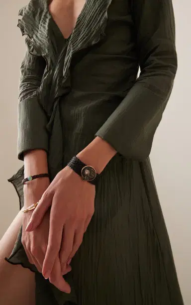 DEZSO BY SARA BELTRÁN Grande Carved Venus With Polki Diamond On Leather Bracelet | Thumbnail 2