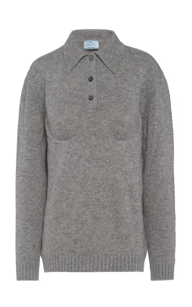 Prada Bra-Detailed Cashmere Polo Sweater